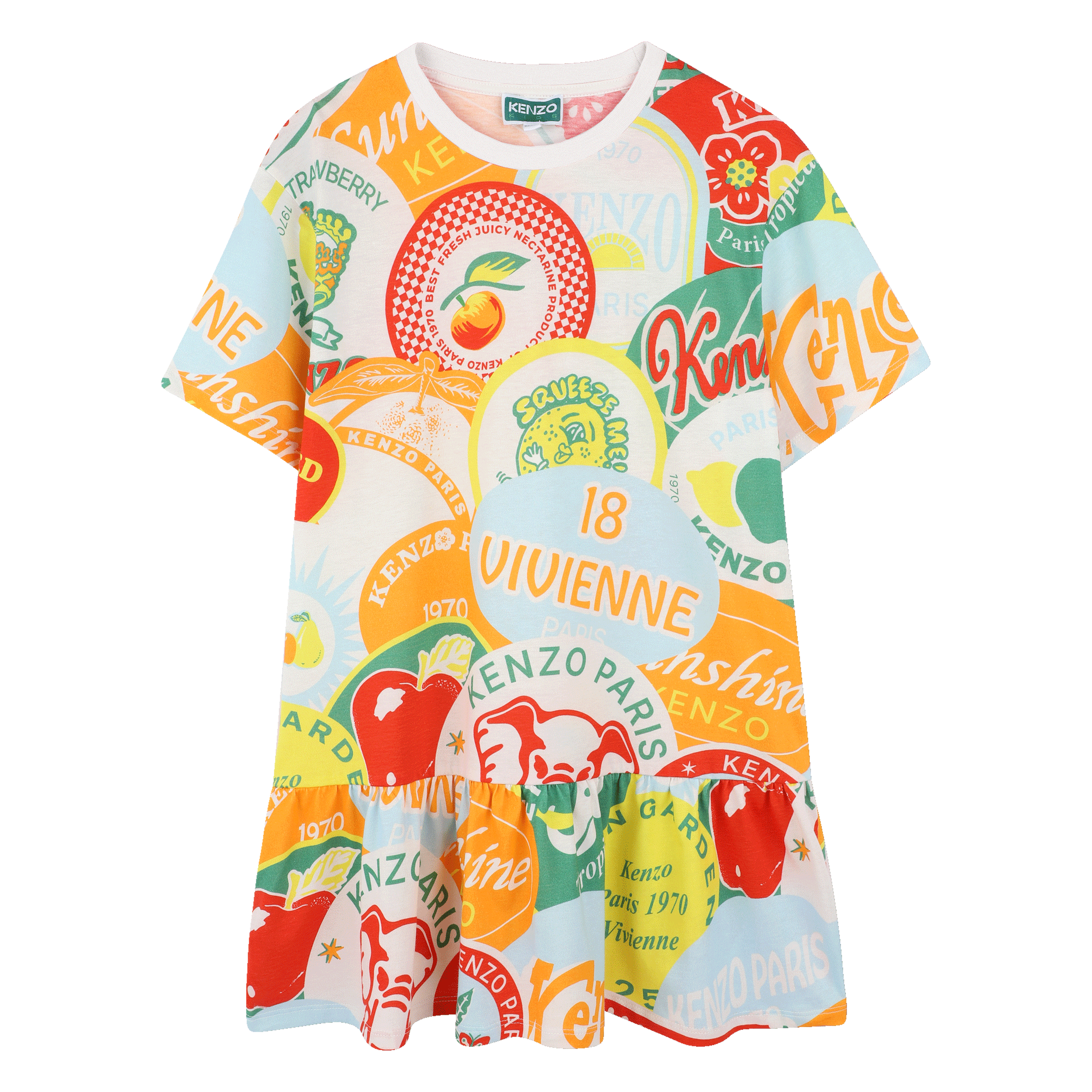 Look Kenzo para menina: vestido colorido e moderno, moda infantil premium e de luxo na Kidsaround