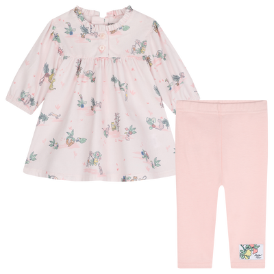 Vestido e leggings em algod&atilde;o KENZO KIDS GIRL