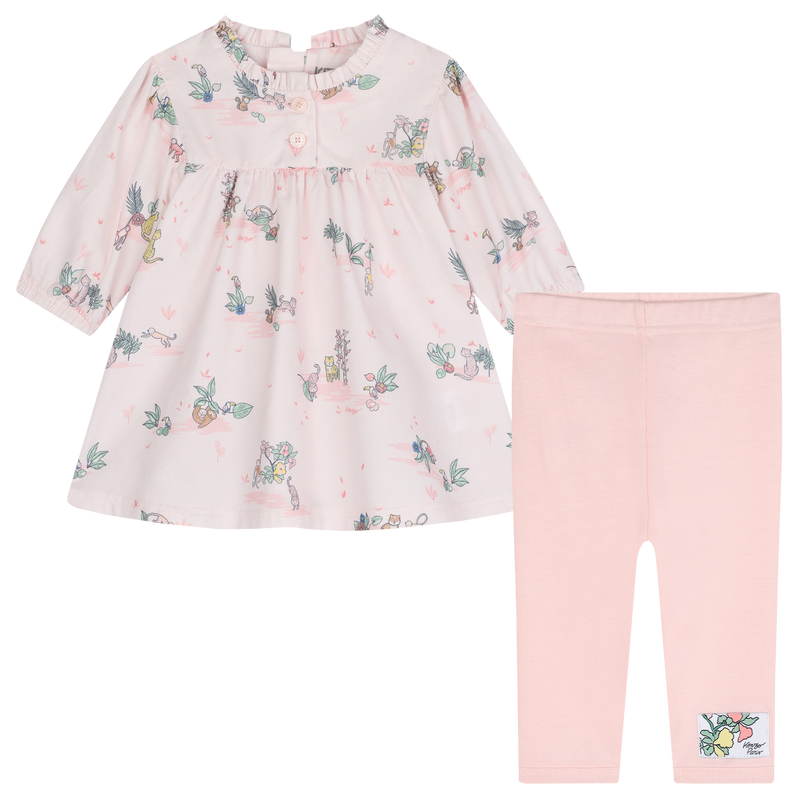 Vestido e leggings em algod&atilde;o KENZO KIDS 
                        GIRL