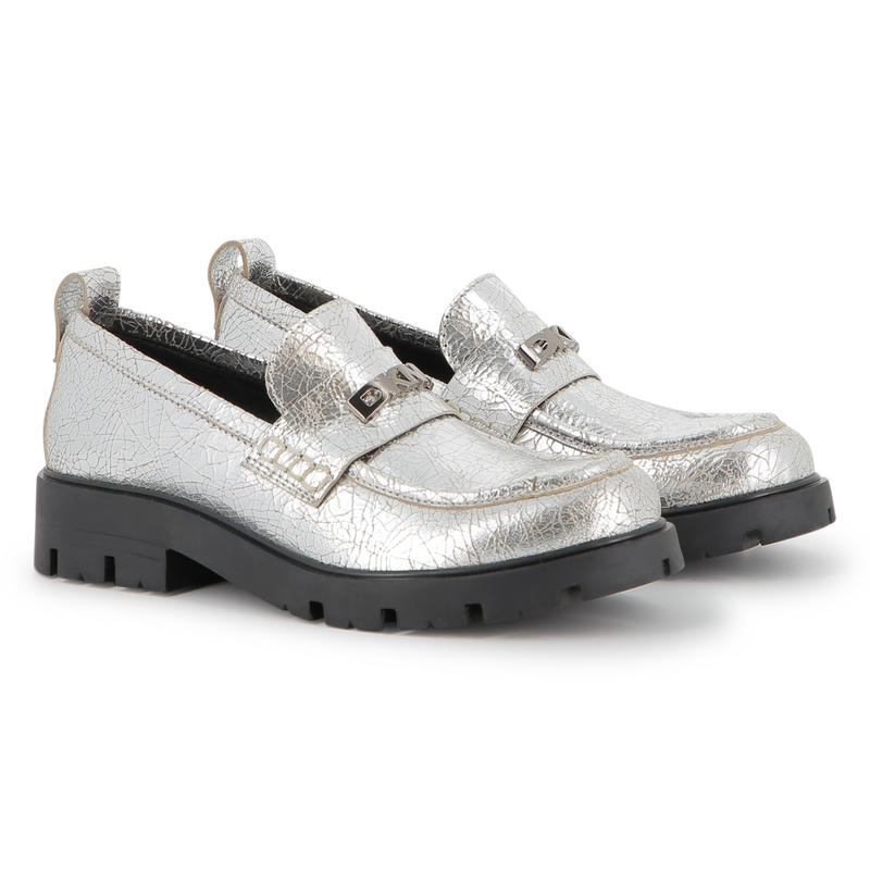 Mocassins de couro bovino met&aacute;lico DKNY 
                        GIRL