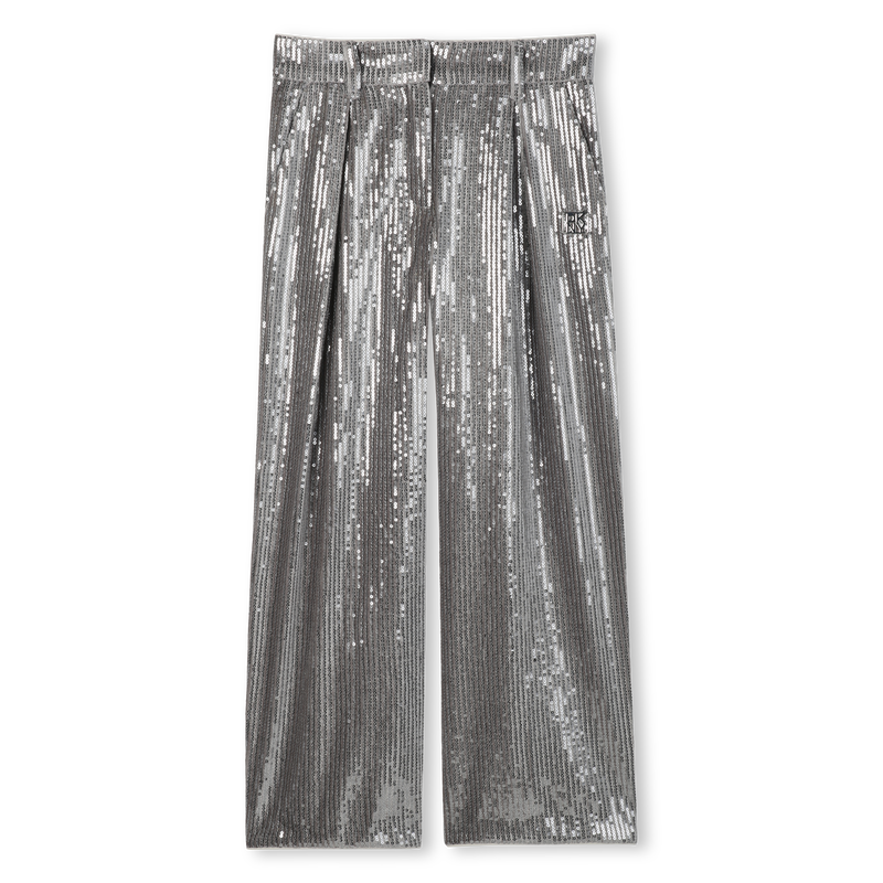 Calças embelezadas com lantejoulas prateadas DKNY 
                    GIRL