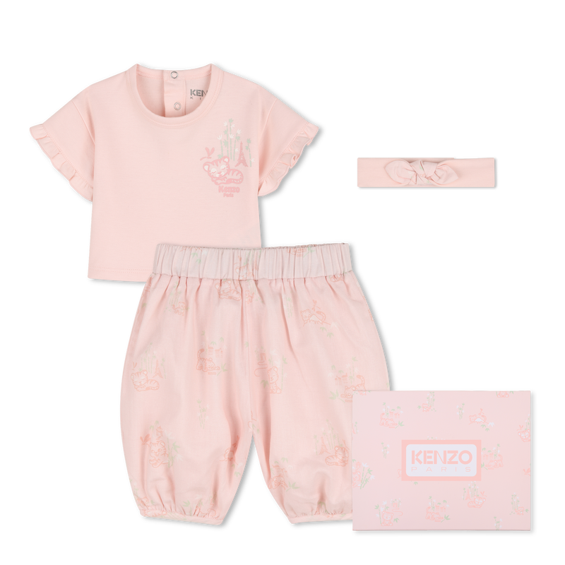 CONJUNTO DE T-SHIRT, PIJAMA E HEADBAND KENZO KIDS 
                        GIRL