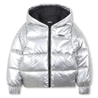 Jaqueta puffer com capuz prateado DKNY 
                    MENINA