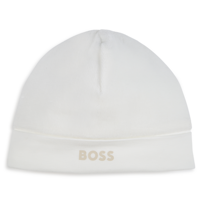 Touca recém-nascido em veludo BOSS 
                    UNISEX