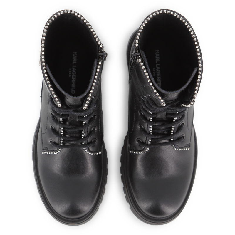 Bota de cano médio com atacadores em pele bovina KARL LAGERFELD KIDS 
                    GIRL