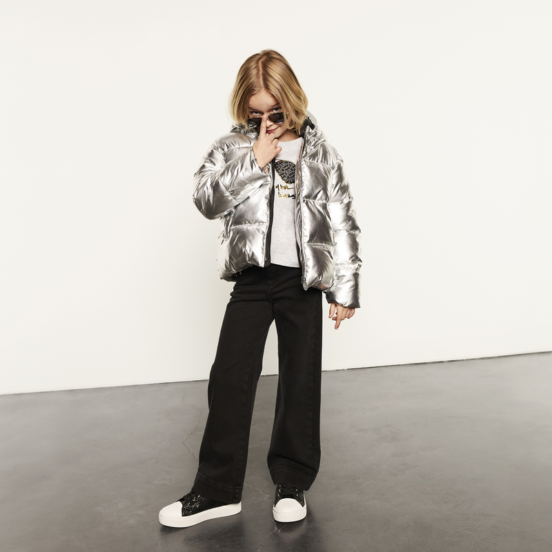 Jeans de corte largo com ilh&oacute;s MICHAEL KORS 
                        GIRL