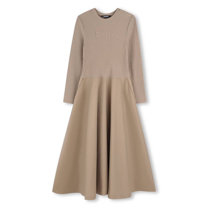 Vestido comprido bimaterial DKNY 
                    GIRL