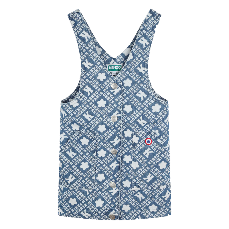 Printed Denim Pinafore Dress KENZO KIDS 
                    GIRL