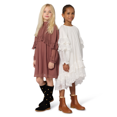 Vestido maxi com folhos e bordados CHLOE GIRL