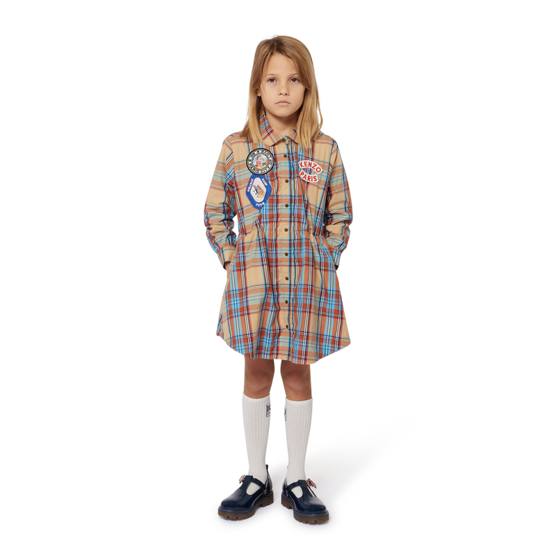 Checked Cotton Shirt Dress KENZO KIDS 
                    GIRL