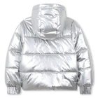 Jaqueta puffer com capuz prateado DKNY 
                    MENINA