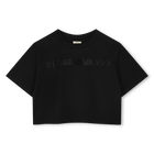 T-shirt curta com strass, PRETO, hi-res