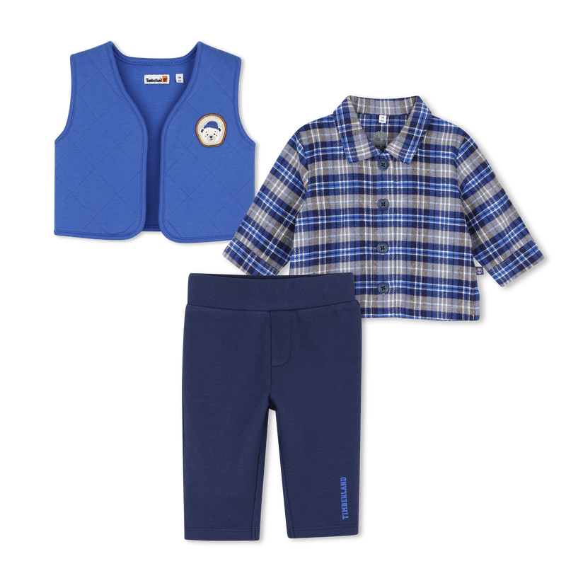 Conjunto de cardigan, camisa e cal&ccedil;a TIMBERLAND 
                        MENINO