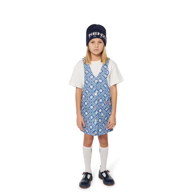 Printed Denim Pinafore Dress KENZO KIDS 
                    GIRL