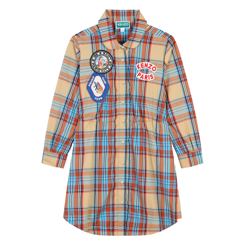 Checked Cotton Shirt Dress KENZO KIDS 
                    GIRL