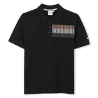 Polo corte direito com faixas, PRETO, hi-res