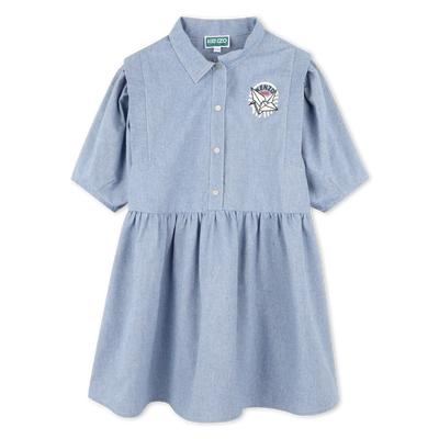 Vestido-camisa em algod&atilde;o KENZO KIDS GIRL