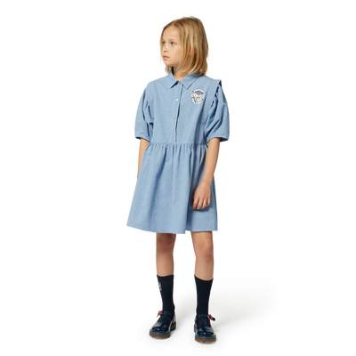 Vestido-camisa em algod&atilde;o KENZO KIDS GIRL