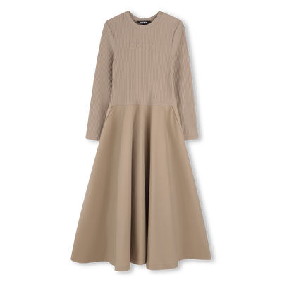 Vestido comprido bimaterial DKNY GIRL