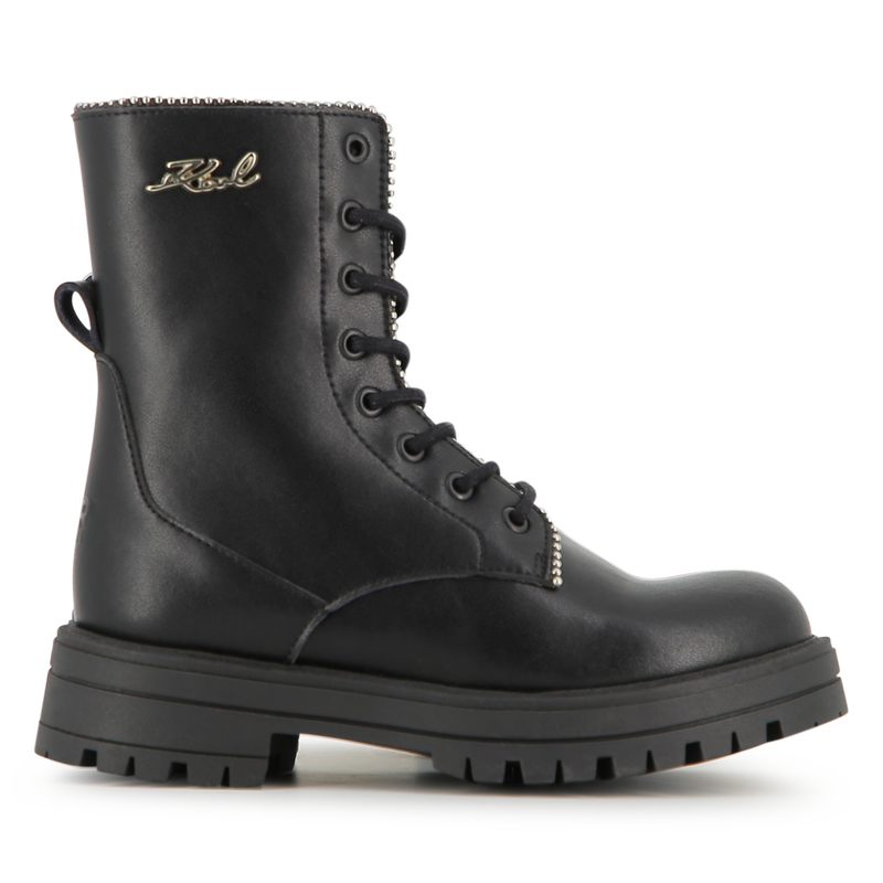 Bota de cano médio com atacadores em pele bovina KARL LAGERFELD KIDS 
                    GIRL