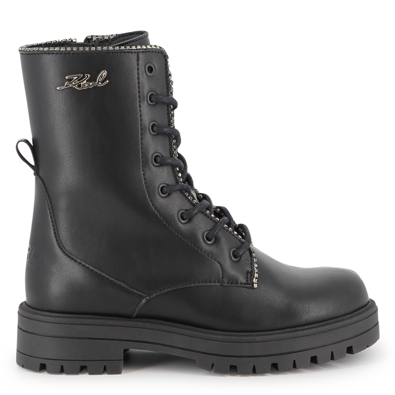 Bota de cano médio com atacadores em pele bovina KARL LAGERFELD KIDS 
                    GIRL