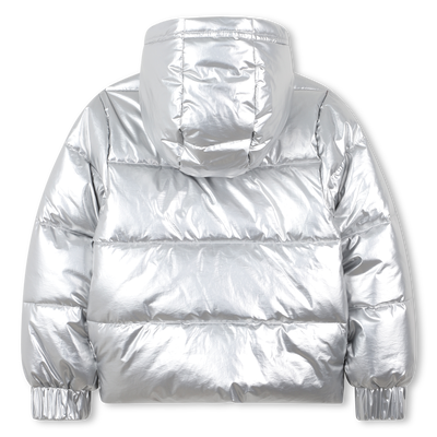 Jaqueta puffer com capuz prateado DKNY GIRL