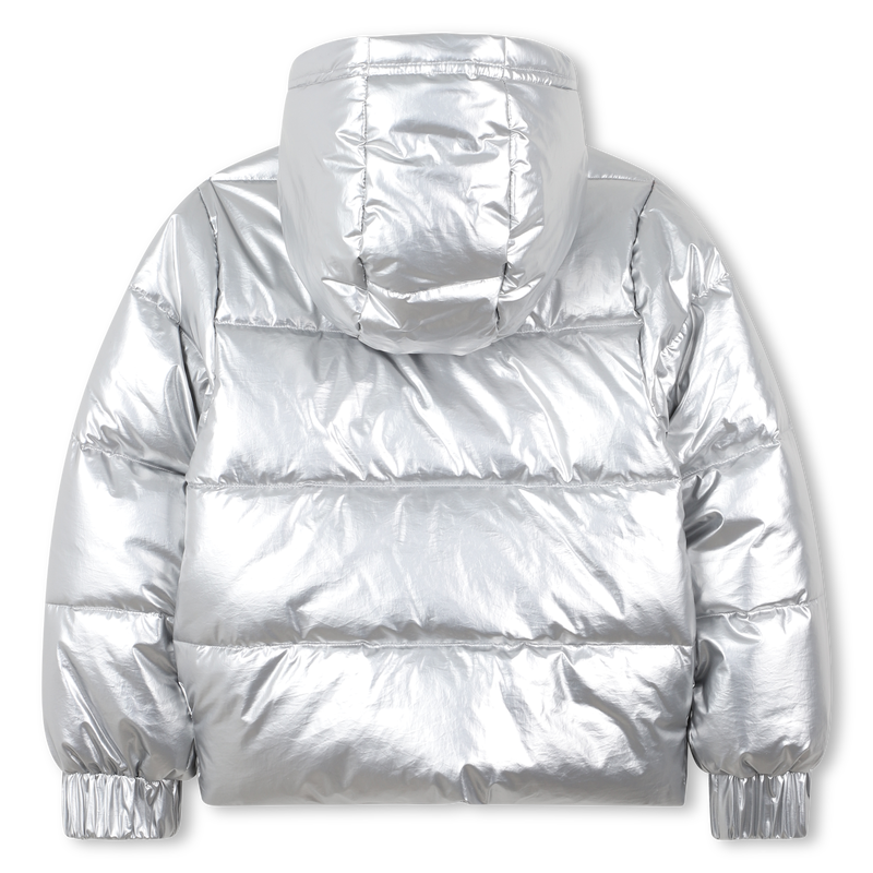 Jaqueta puffer com capuz prateado DKNY 
                    GIRL
