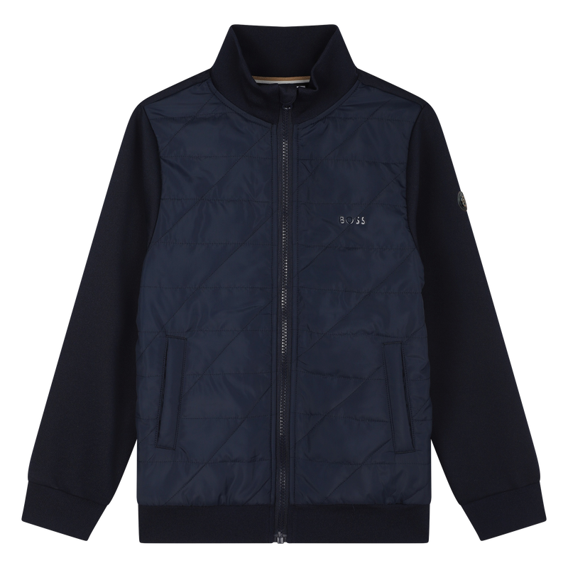 Cardig&atilde; bi-mat&eacute;ria com fecho BOSS 
                        BOY